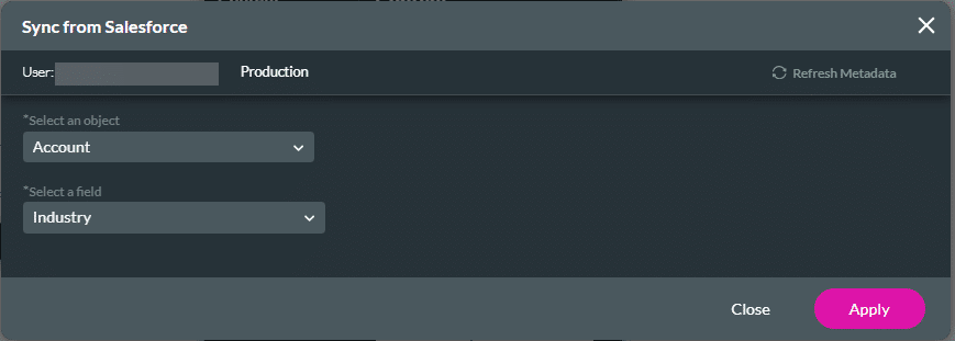 Sync from Salesforce screen
