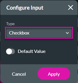 Configure Input screen - Checkbox