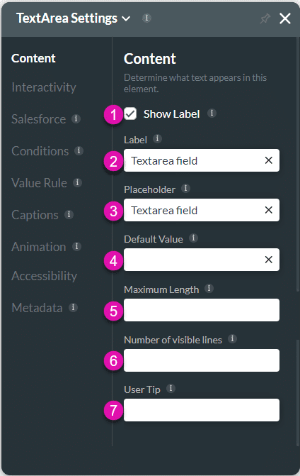 Content settings screen