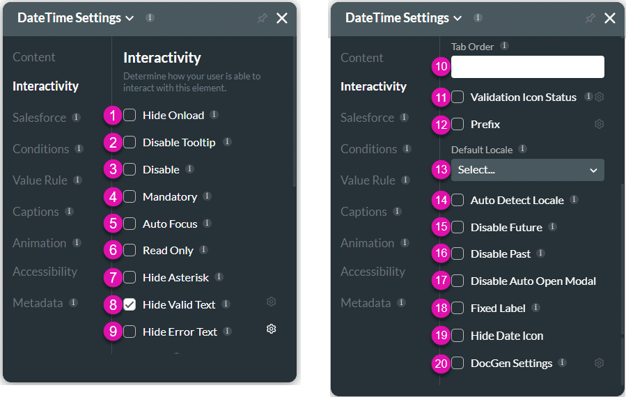 Interactivity settings screen