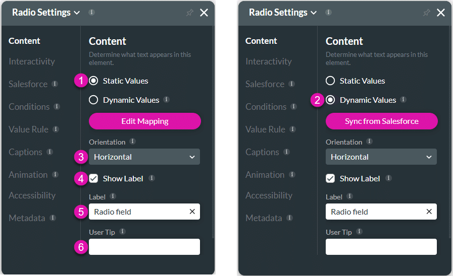 Content settings screen