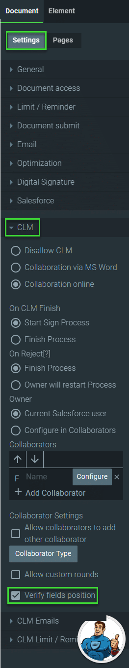 Verify fields position