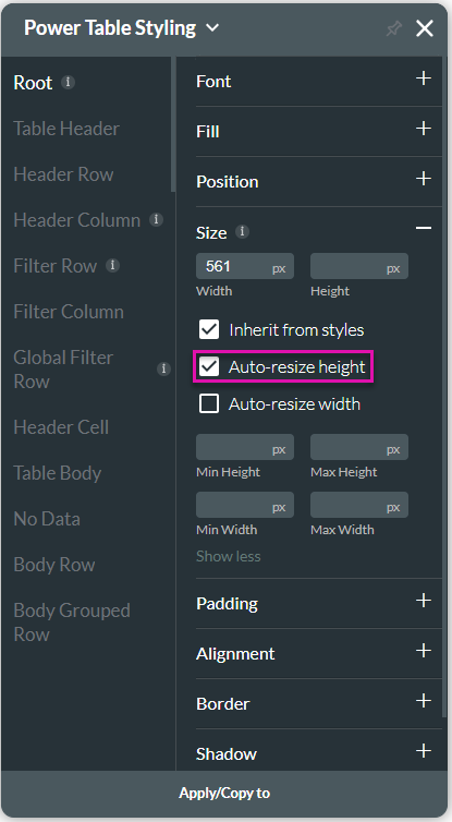 Auto-resize height checkbox