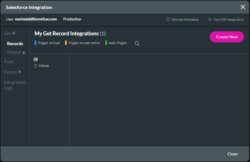 Salesforce Integration screen