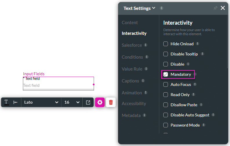 Mandatory checkbox selected
