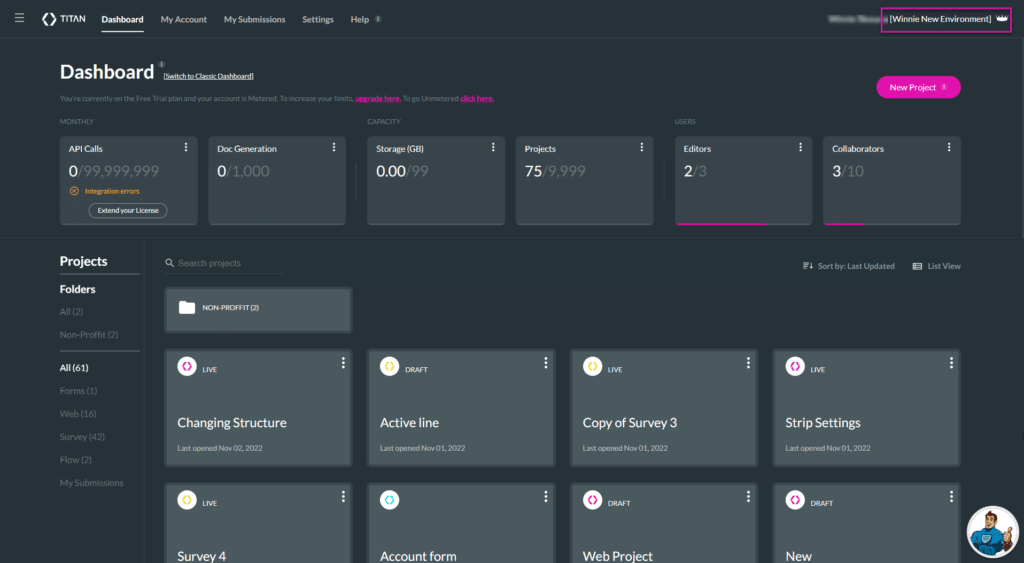 Edited environment name example screen