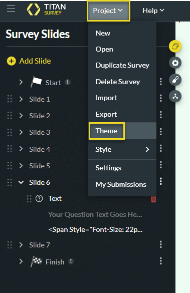 Project drop-down list