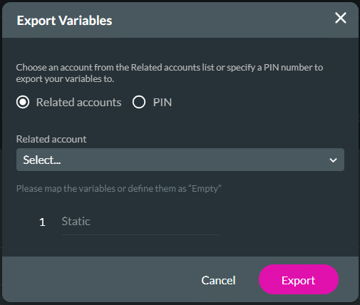 Export variables screen - static variable