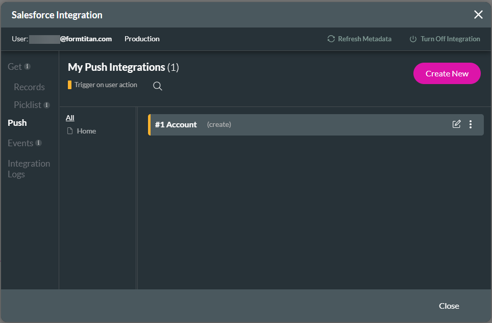 Salesforce Integrations screen