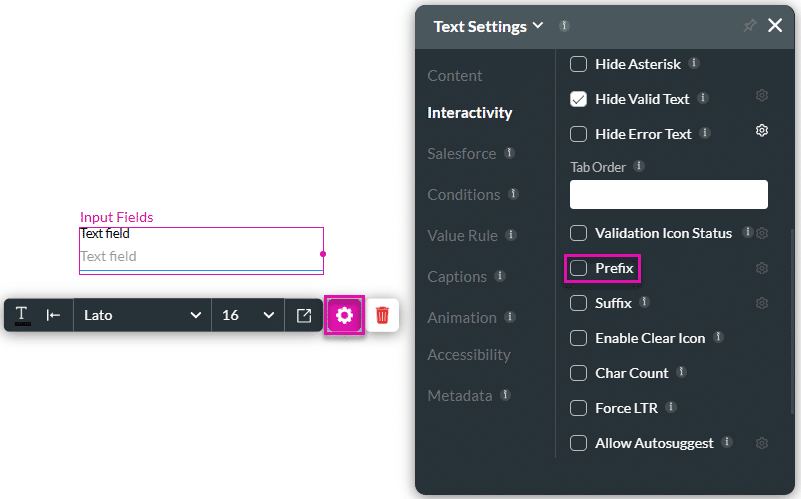 Prefix checkbox disabled