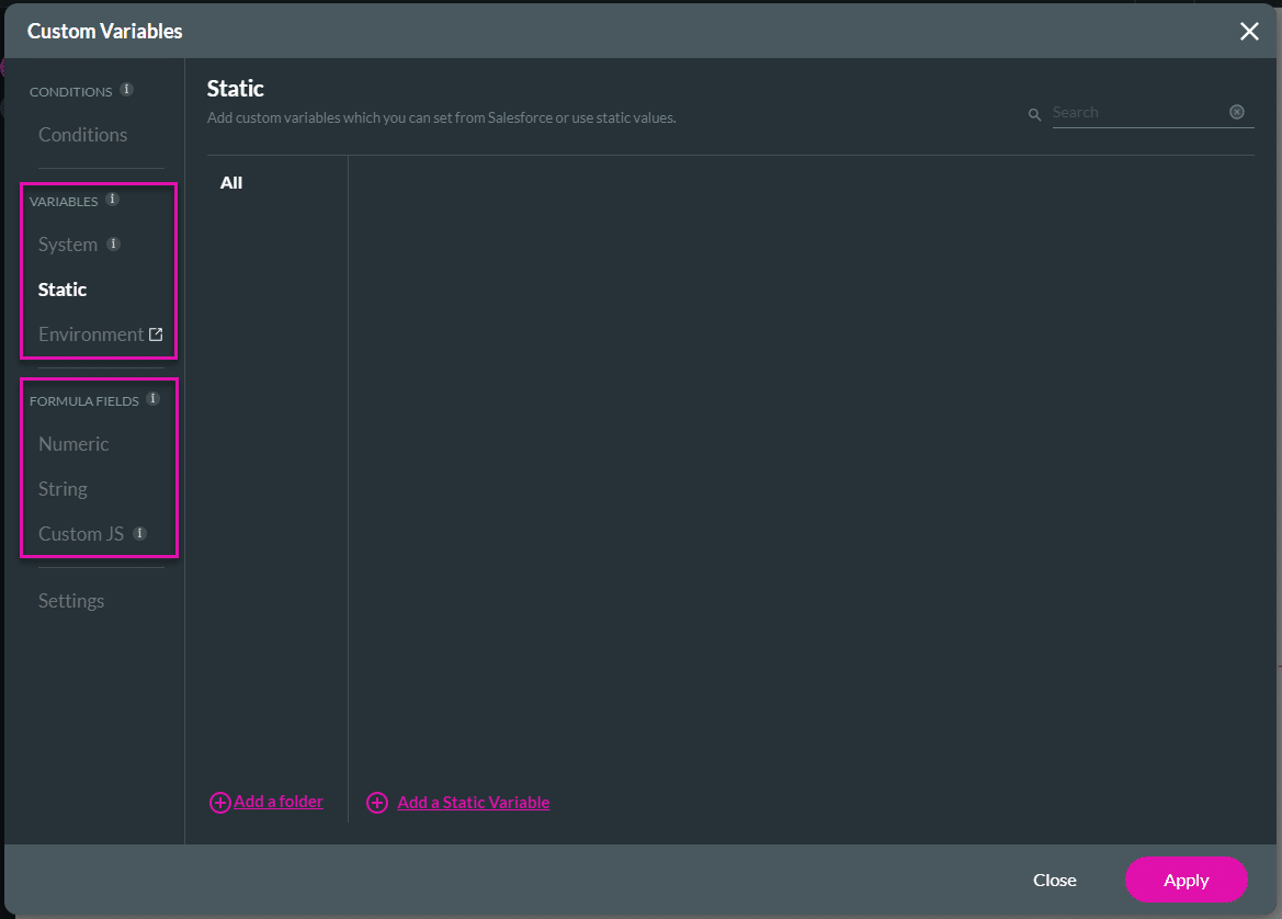 Custom Variables option