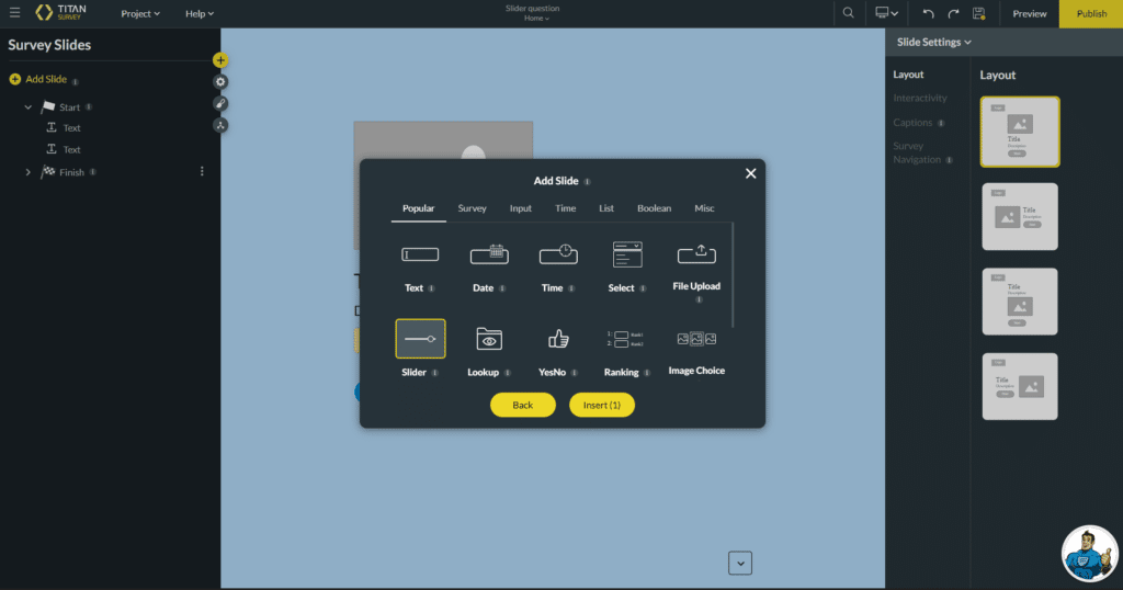 Slider option screen