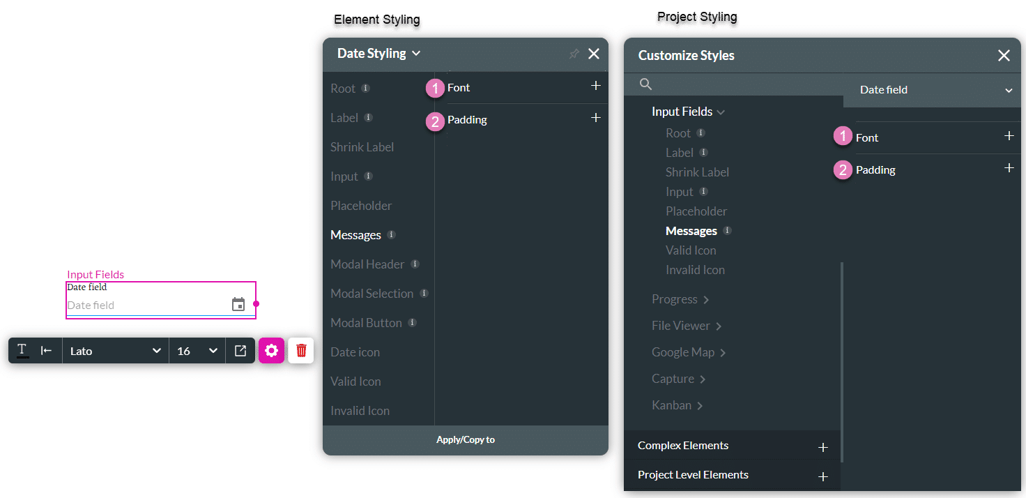 Messages styling option