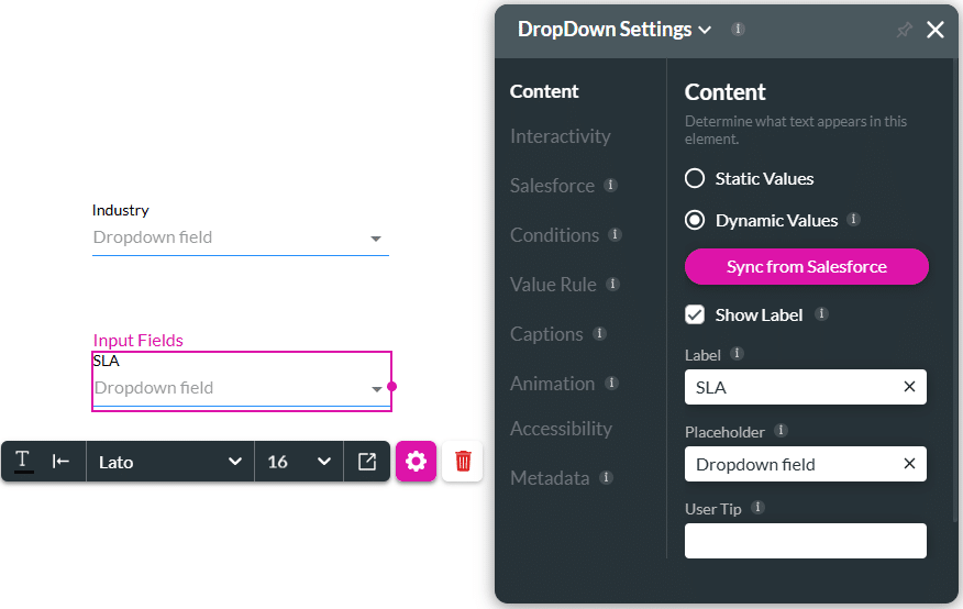 Dynamic values from Salesforce