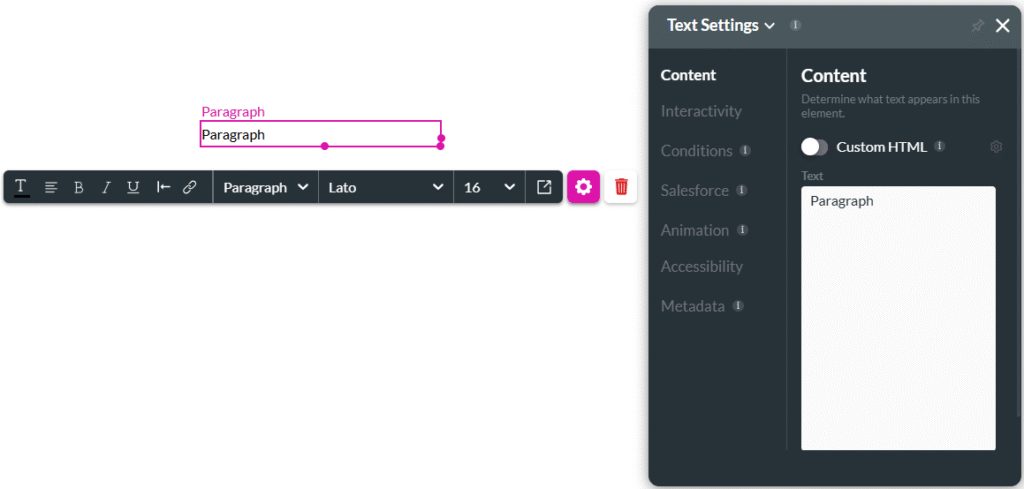 Text Settings screen
