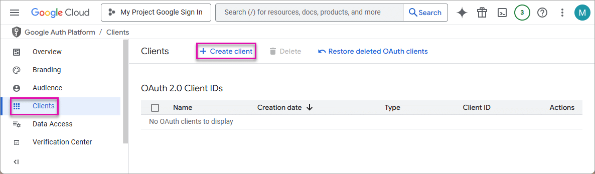 Create client option