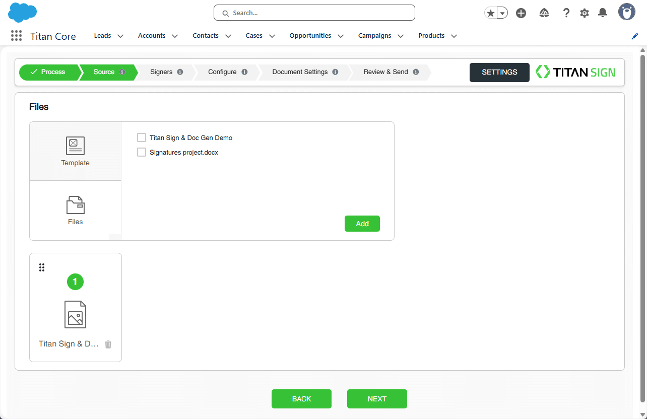 Source screen - template added