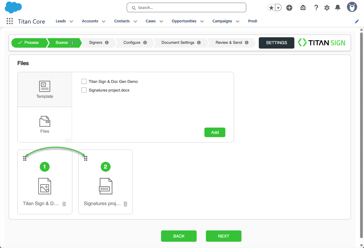Source screen - template added