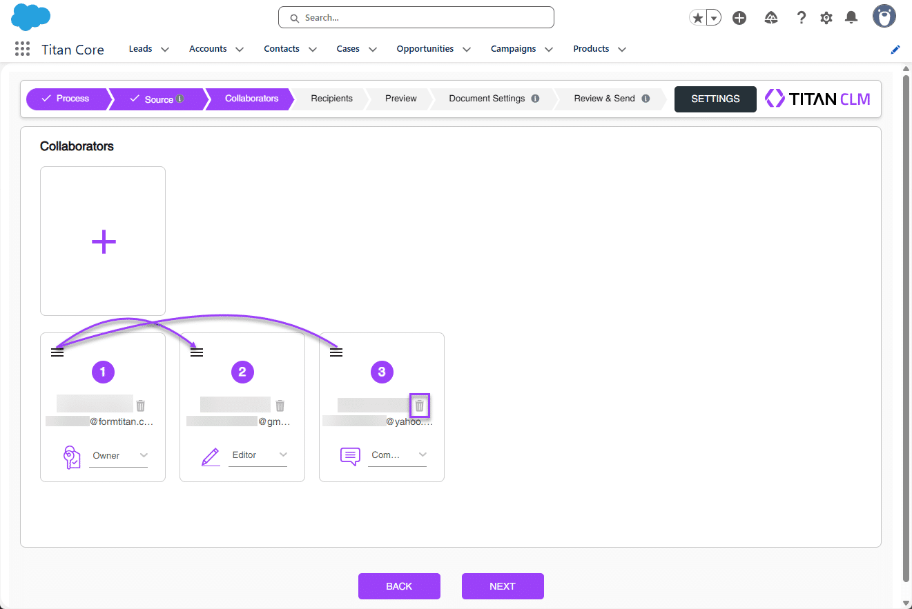 Titan CLM wizard - Collaborators screen