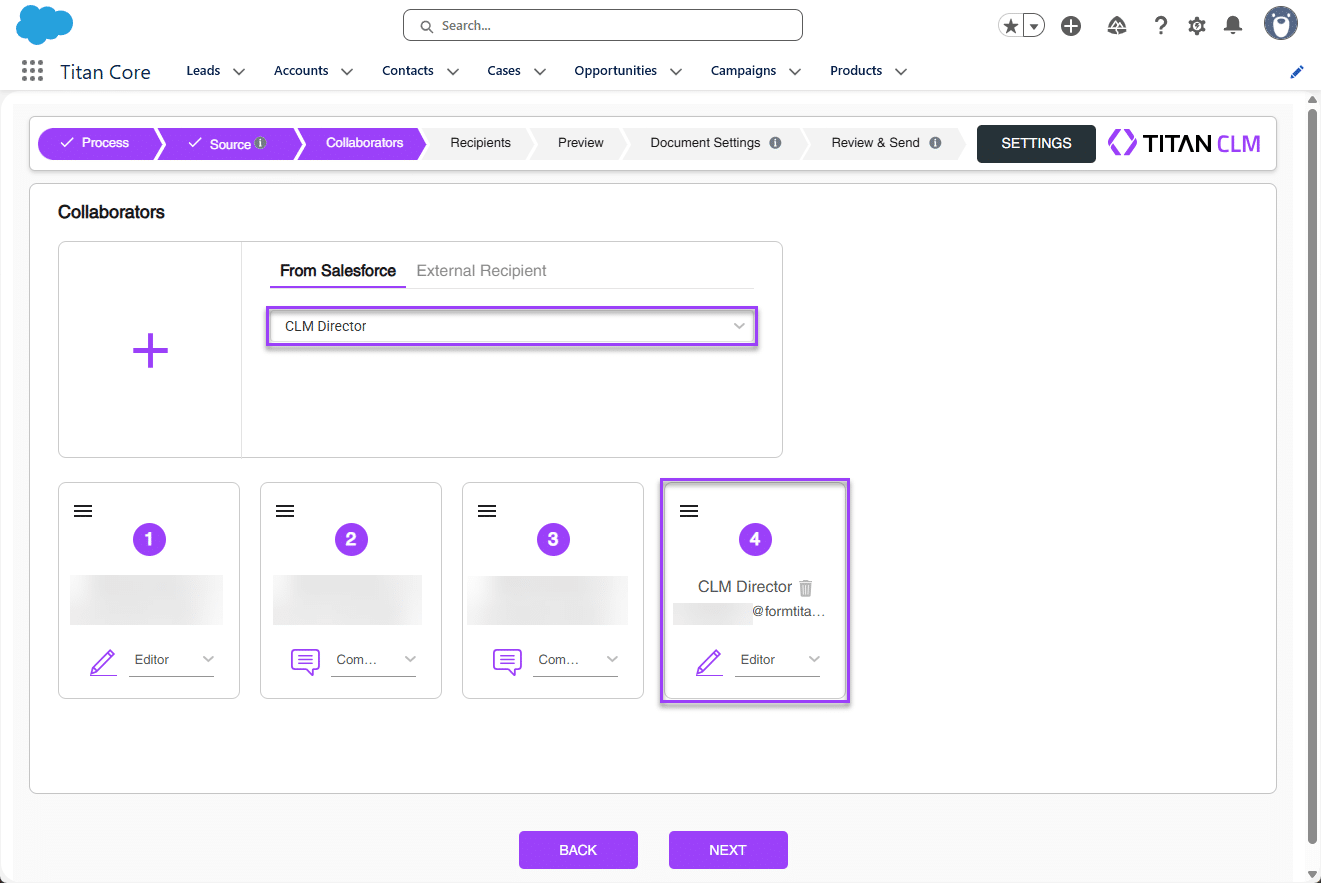 Collaborators screen - From Salesforce option search