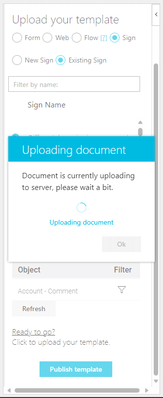 Document uploading message