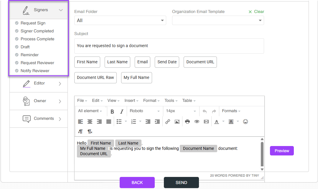 Signers options - Request Sign