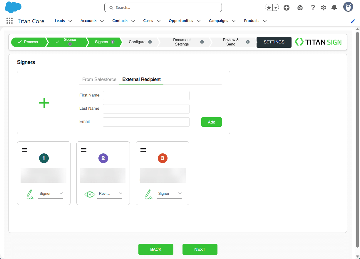 Signers screen - External Recipients option