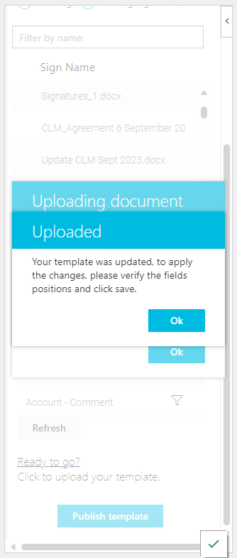 Template updated message