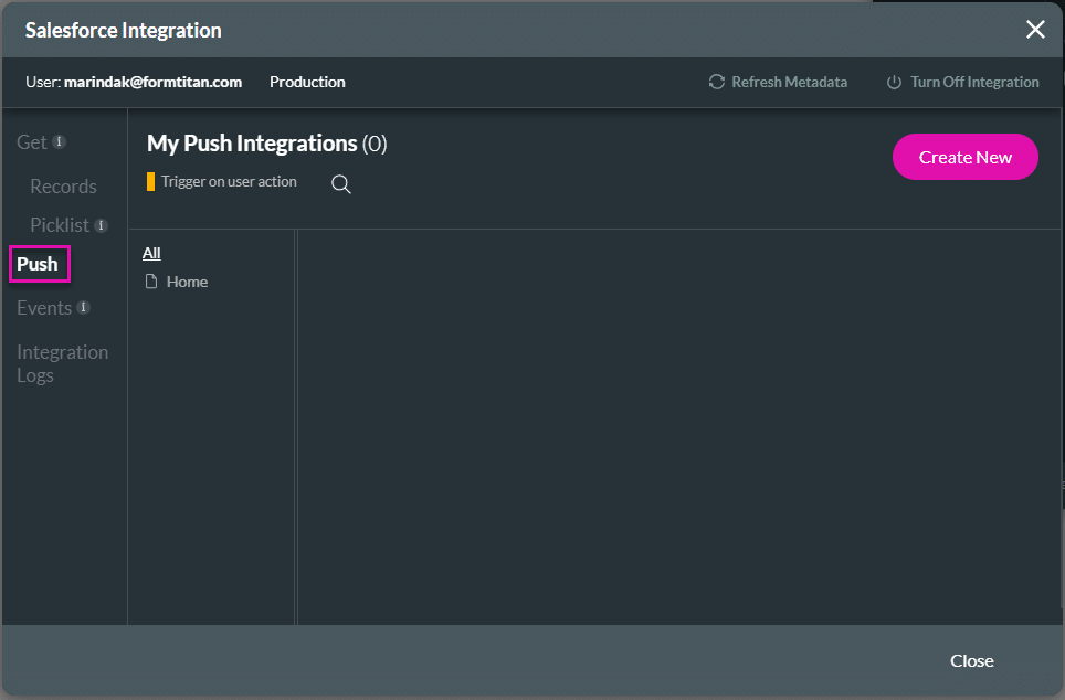 Salesforce Intragration screen