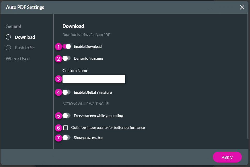 Document Generation screen - Download