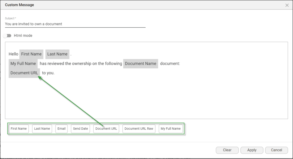 Custom Message screen