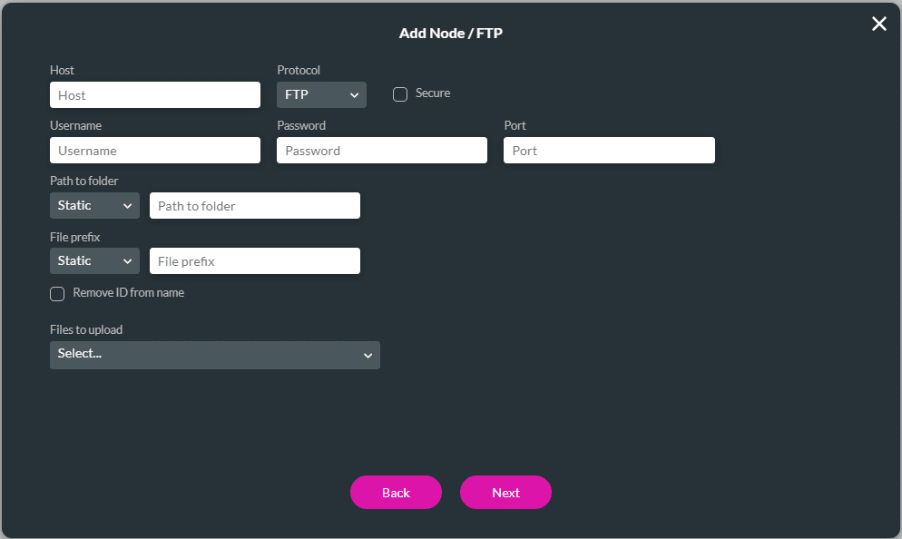 Add Node/FTP screen