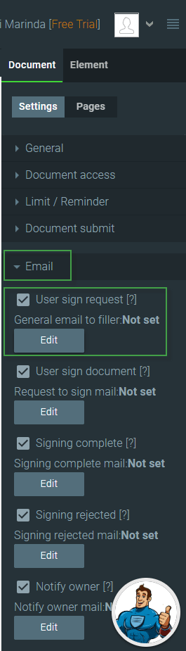 Emails for signers screen