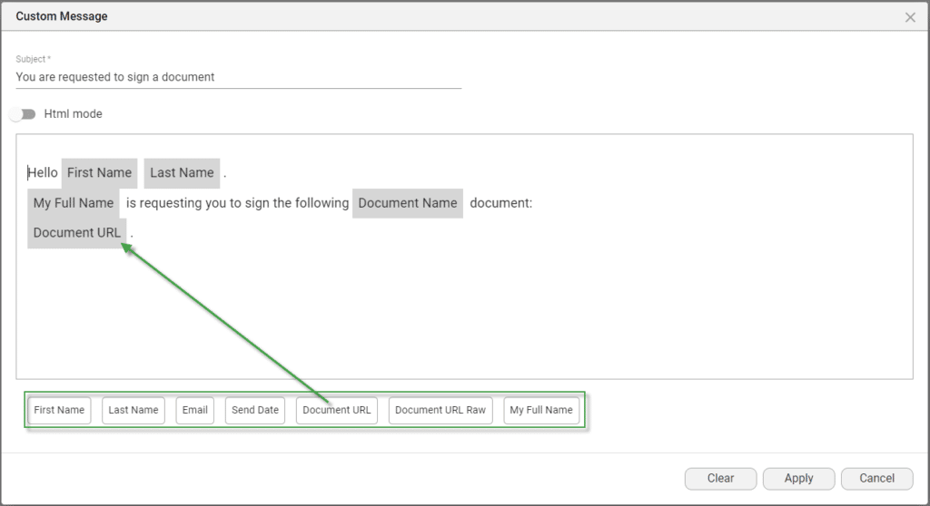 Custom Message screen