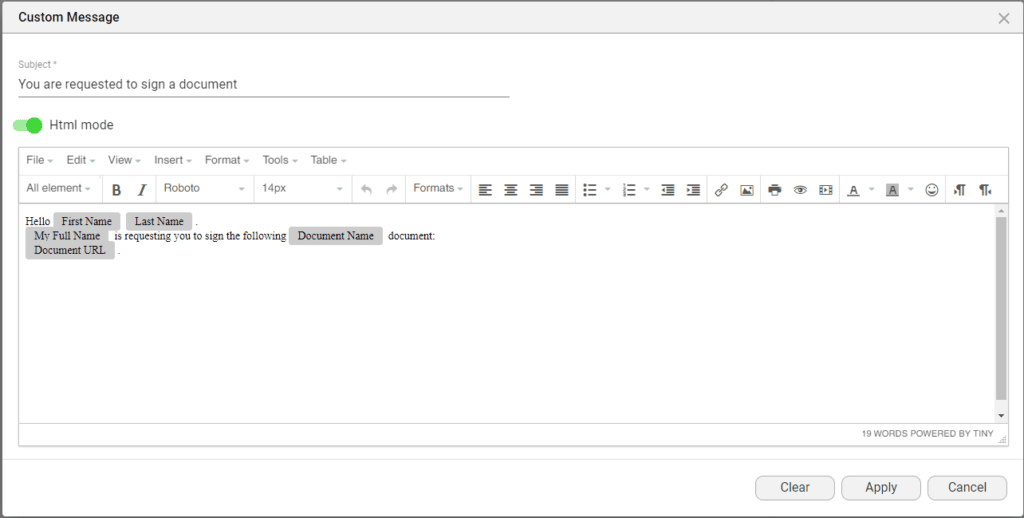Custom Message screen - HTML mode