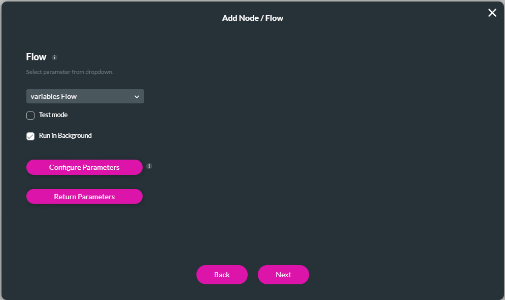 Add Node/Flow screen