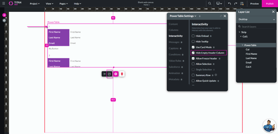 Hide Empty Header Column checkbox