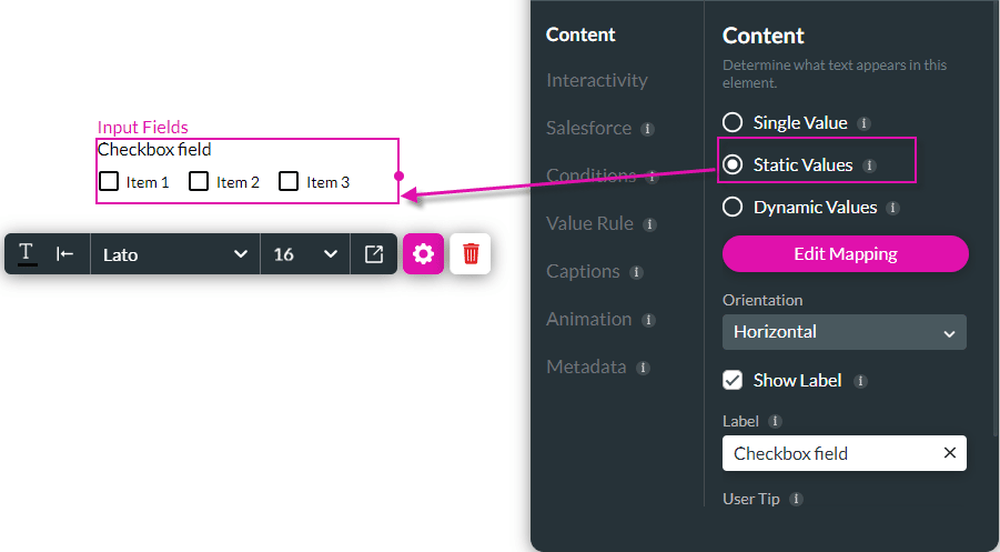 Static Value radio option