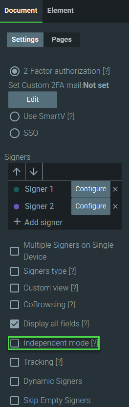 Independent modechceckbox