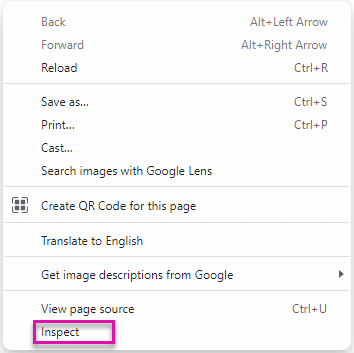 Inspect option screen