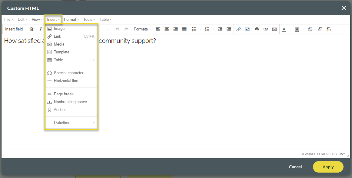 Insert drop-down list
