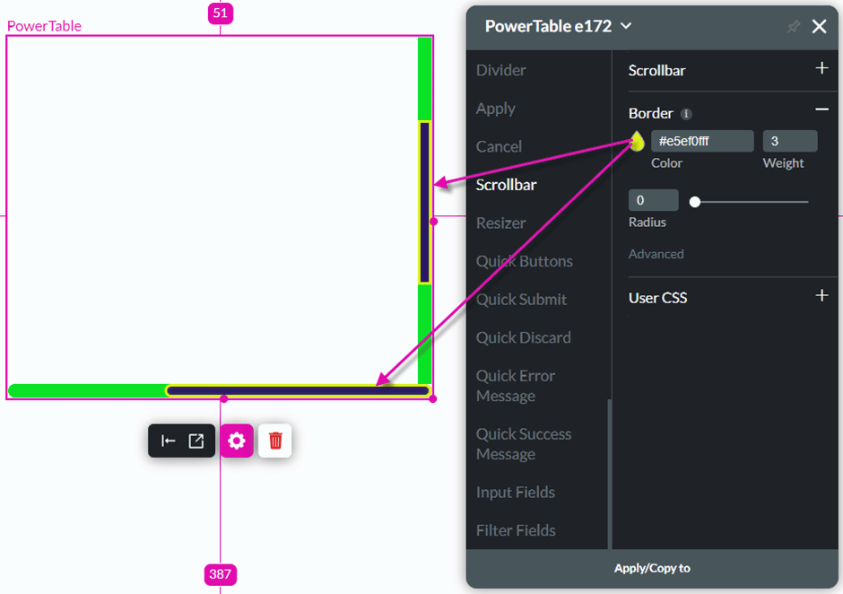 Example of styled scrollbar