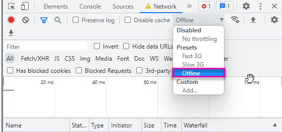Offline option screen
