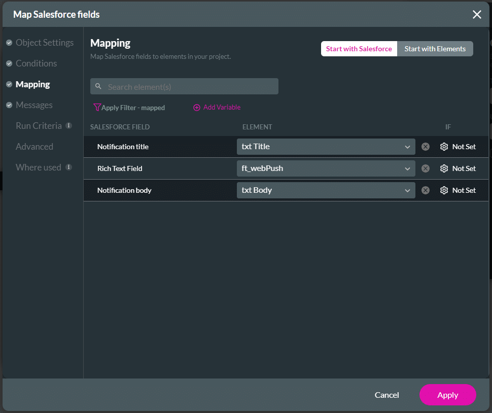 Map Salesforce fields