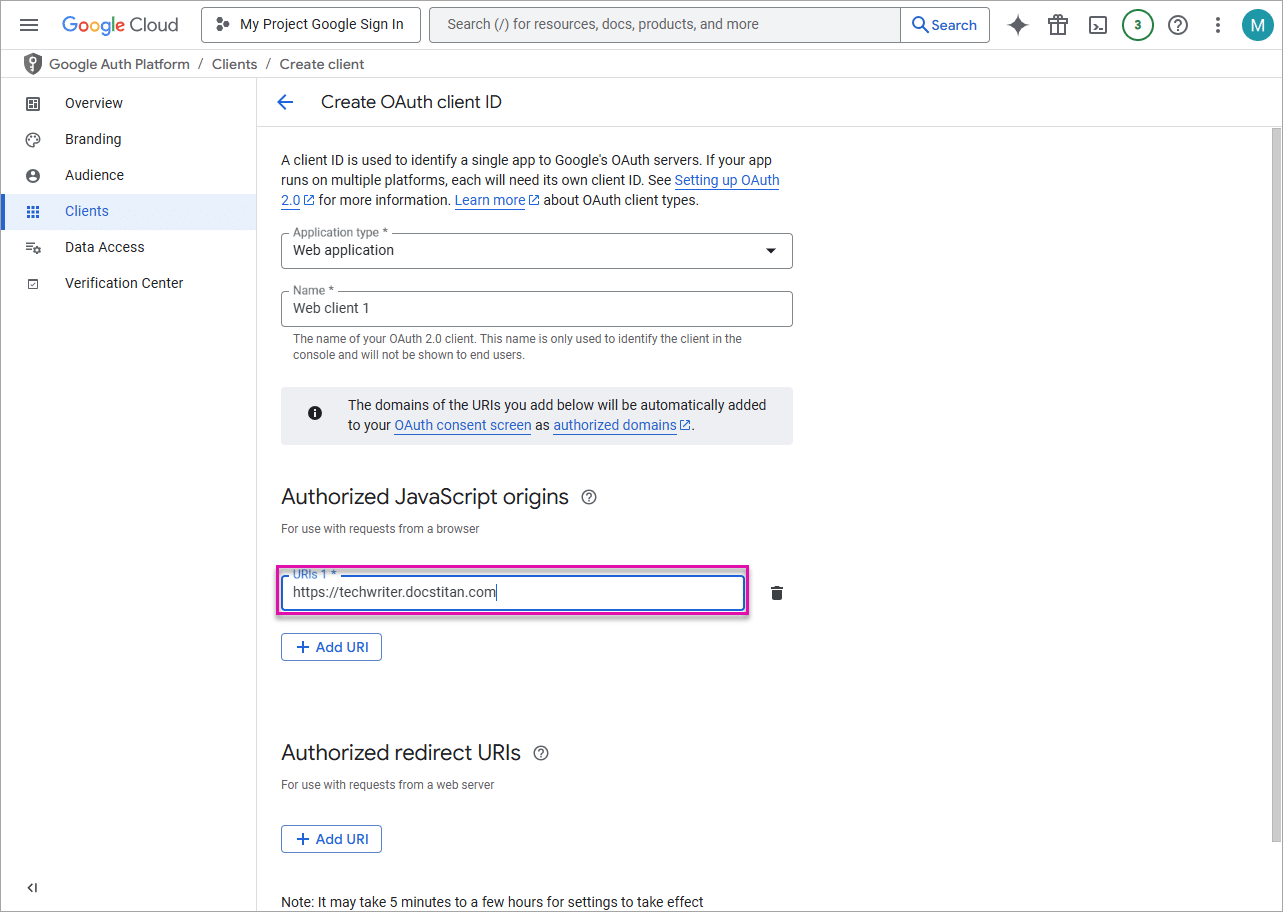 Authorized JavaScript origins