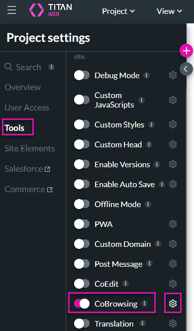 CoBrowsing option screen