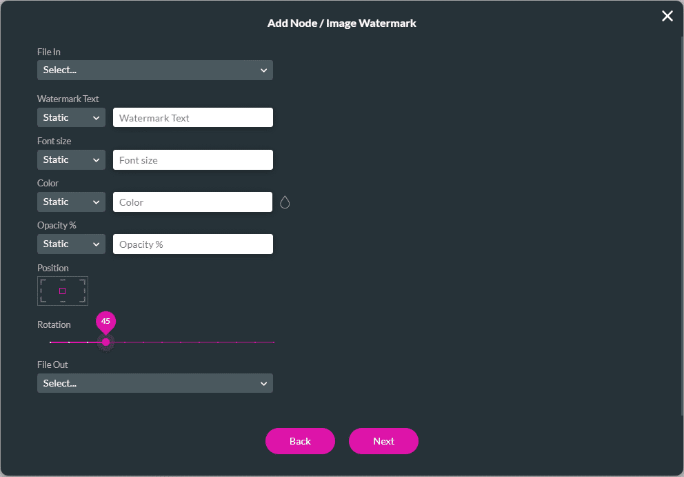 Add Node/Image Watermark screen