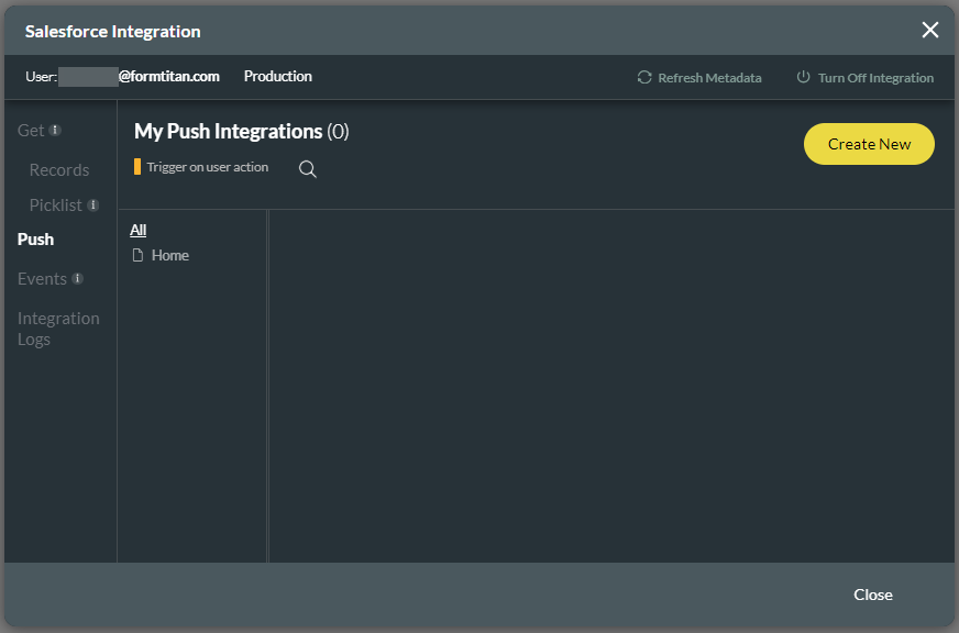 Salesforce Integration screen