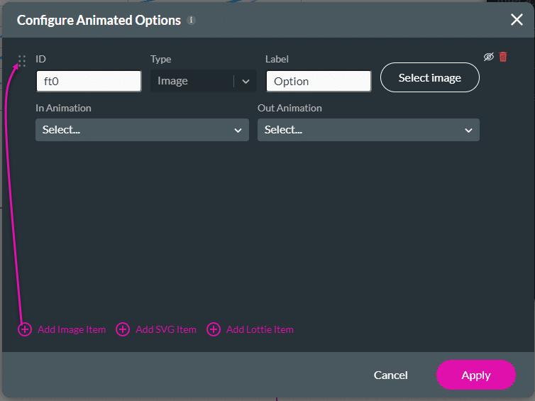Configure Animated Options screen