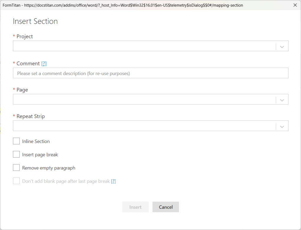 Insert Section Screen